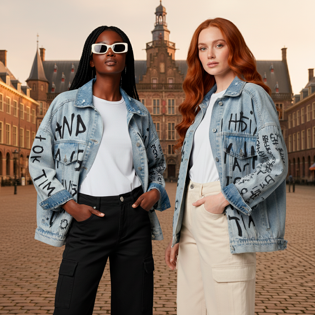 Dames Denim Jacket – Loose Fit met Borduursel & Streetstyle Gaten