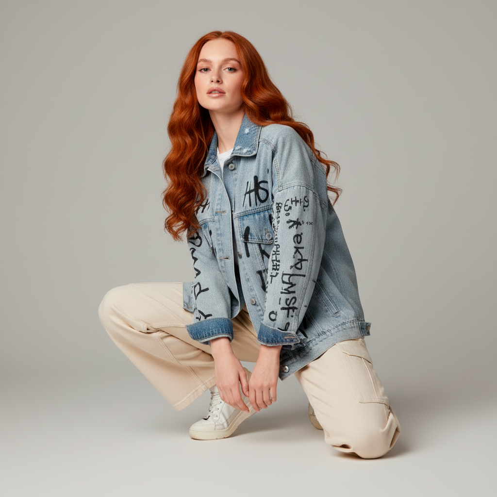 Dames Denim Jacket – Loose Fit met Borduursel & Streetstyle Gaten